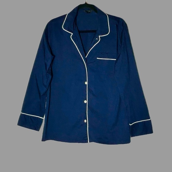 J. Crew Cotton Sleep Shirt with Chest Pocket, Navy with White Piping, Size S - Picture 5 of 13